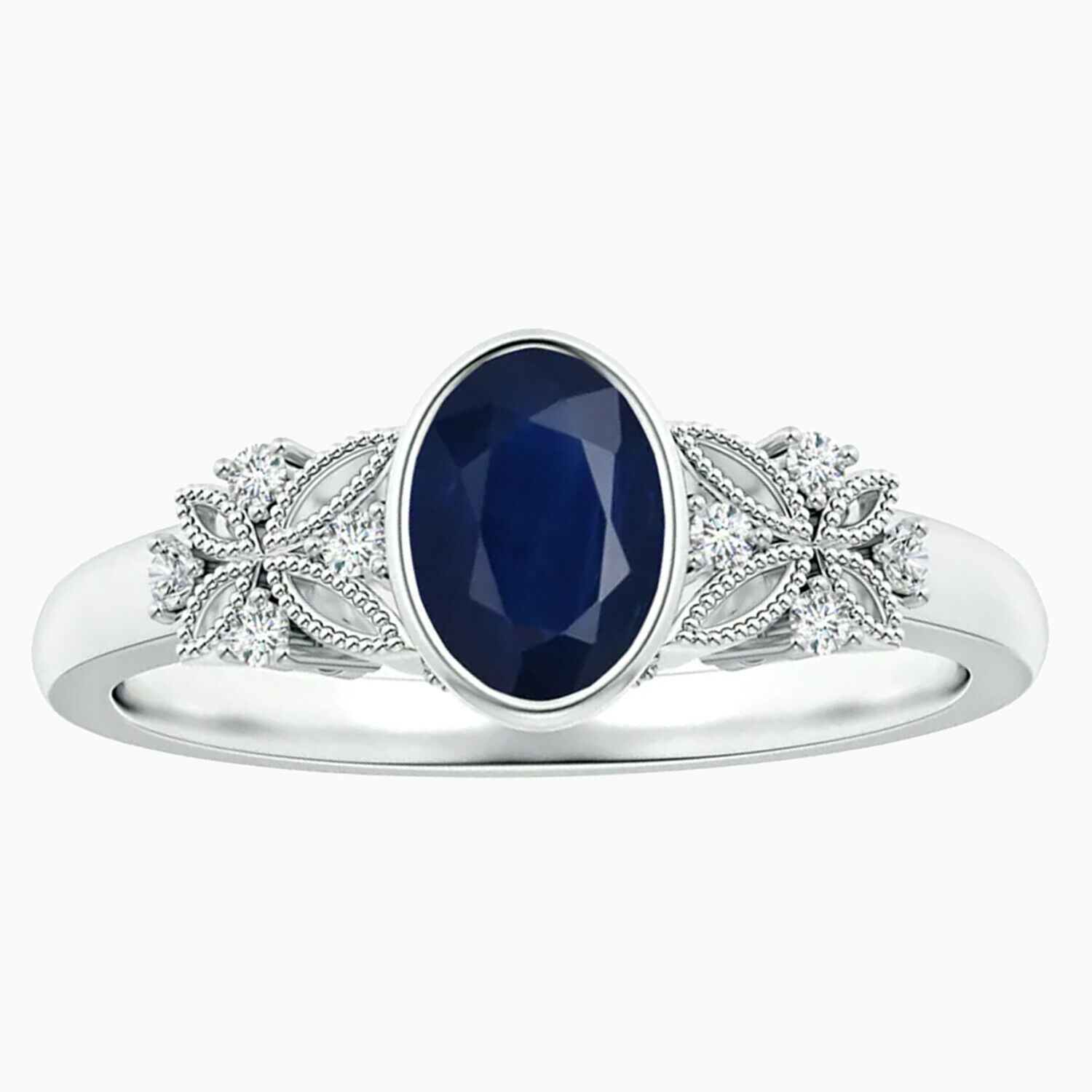 1.00 Cts Oval Cut  Blue Sapphire Vintage Style Ring in 9k Fine Gold