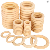 50 Unfinished Wooden Rings for Craft, Ring Pendant & Jewelry Making, 5 Sizes image 1