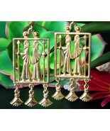 Vintage Vendome Egyptian Greek Roman Revival Dangle Earrings Clip Gold - $149.95