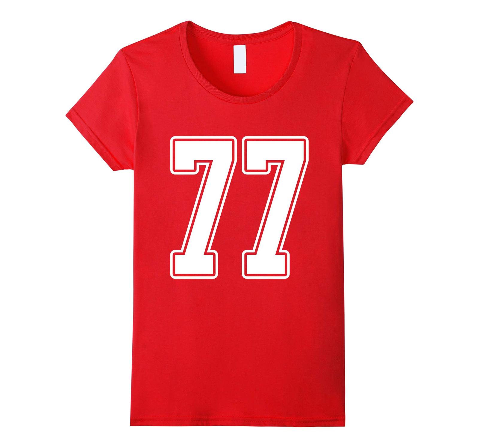 New Tee - #77 White Outline Number 77 Sports Fan Jersey Style T-Tee ...