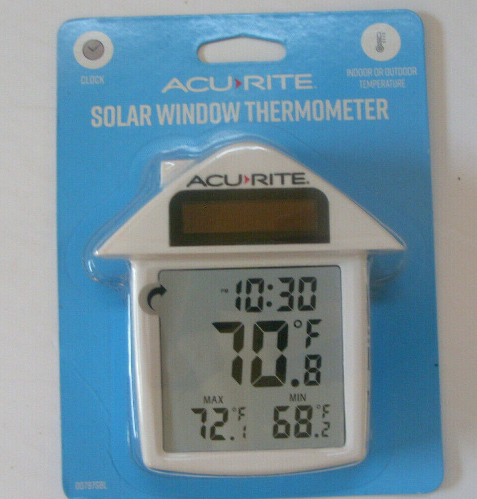 AcuRite Solar Powered Digital Window Thermometer with clock