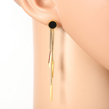 Gold Tone Drop Earrings with Jet Black Faux Onyx Circle & Tassels - $26.99