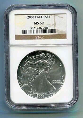Primary image for 2003 AMERICAN SILVER EAGLE NGC MS69 BROWN LABEL PREMIUM QUALITY NICE COIN PQ
