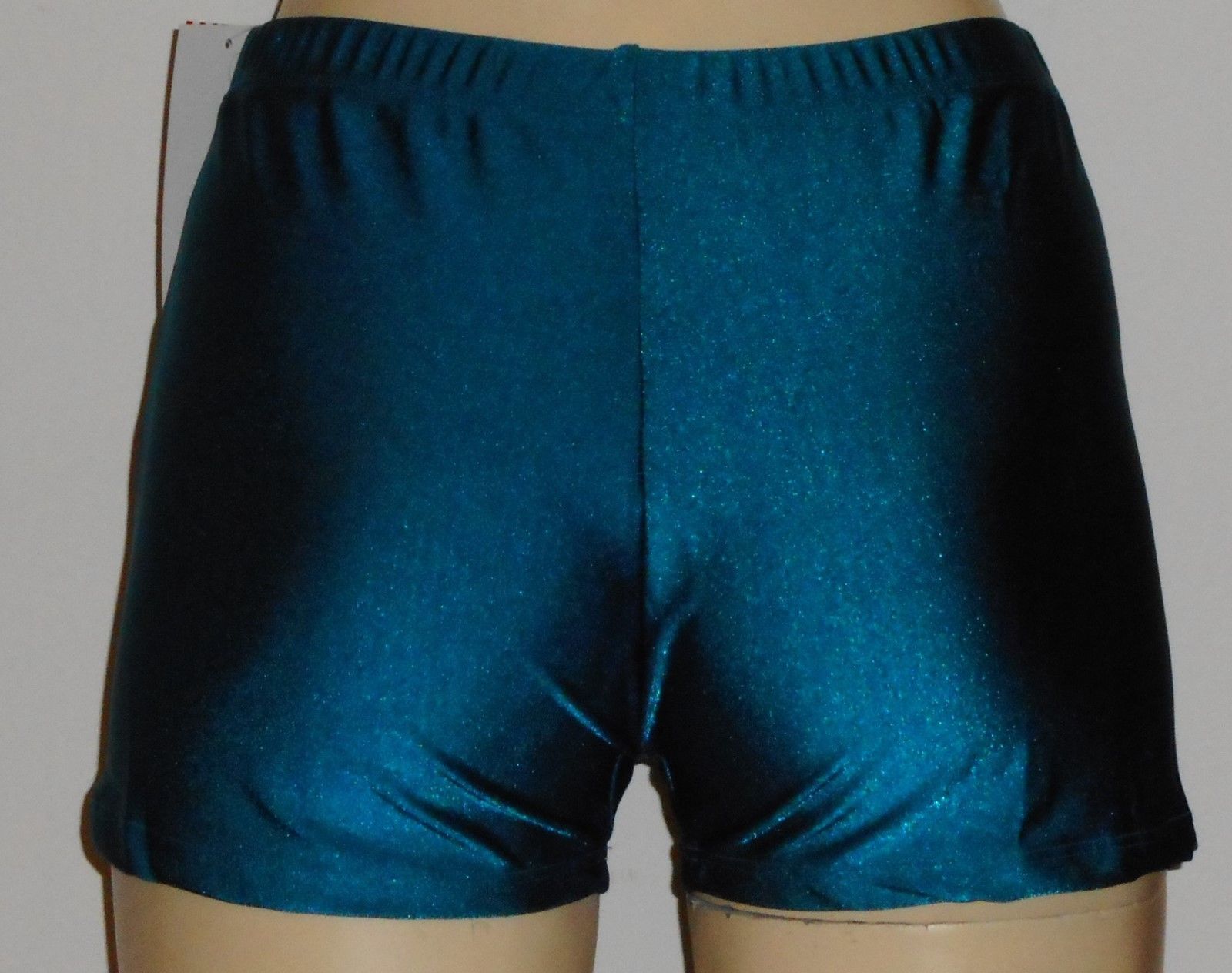 SPEERISE Womens Shiny Metallic Black Shorts Mid Waisted Dance Fashion Fitness Nylon Lycra 