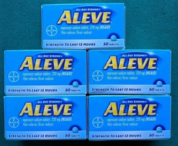 Lot 5 Aleve Naproxen Sodium 50 Tablets 220mg Pain Reliever Fever Reducer - $19.62