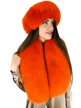Arctic Fox Fur Stole 47' (120cm) + Tails as Wrisbands Saga Furs Scarf Hot Orange image 7
