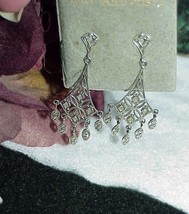 Vintage 8 Diamond 10K White Gold Filigree Chandelier Dangle Earrings 2.9Grms - $395.99