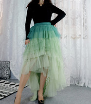 Green High-low Tiered Tulle Skirt Outfit Womens Green Layered Skirt Plus Size image 4