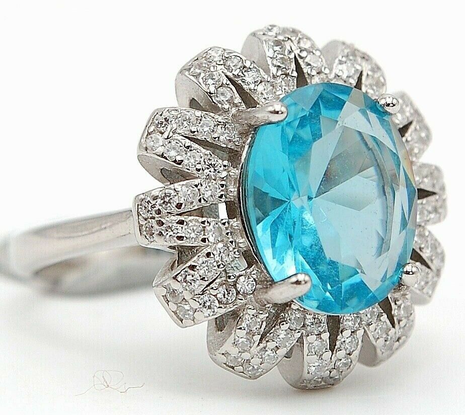 Top Quality 7CT Aquamarine & Topaz 925 Sterling Silver Ring Jewelry Sz ...