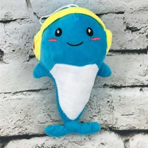 Whale Dolphin Plush Blue Wearing Headphones Hanging Stuffed Animal Pillow Decor - $9.89