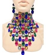 Choker Bib Necklace Earring Multicolor Acrylic Rhinestones Drag Queen Stage - $86.77
