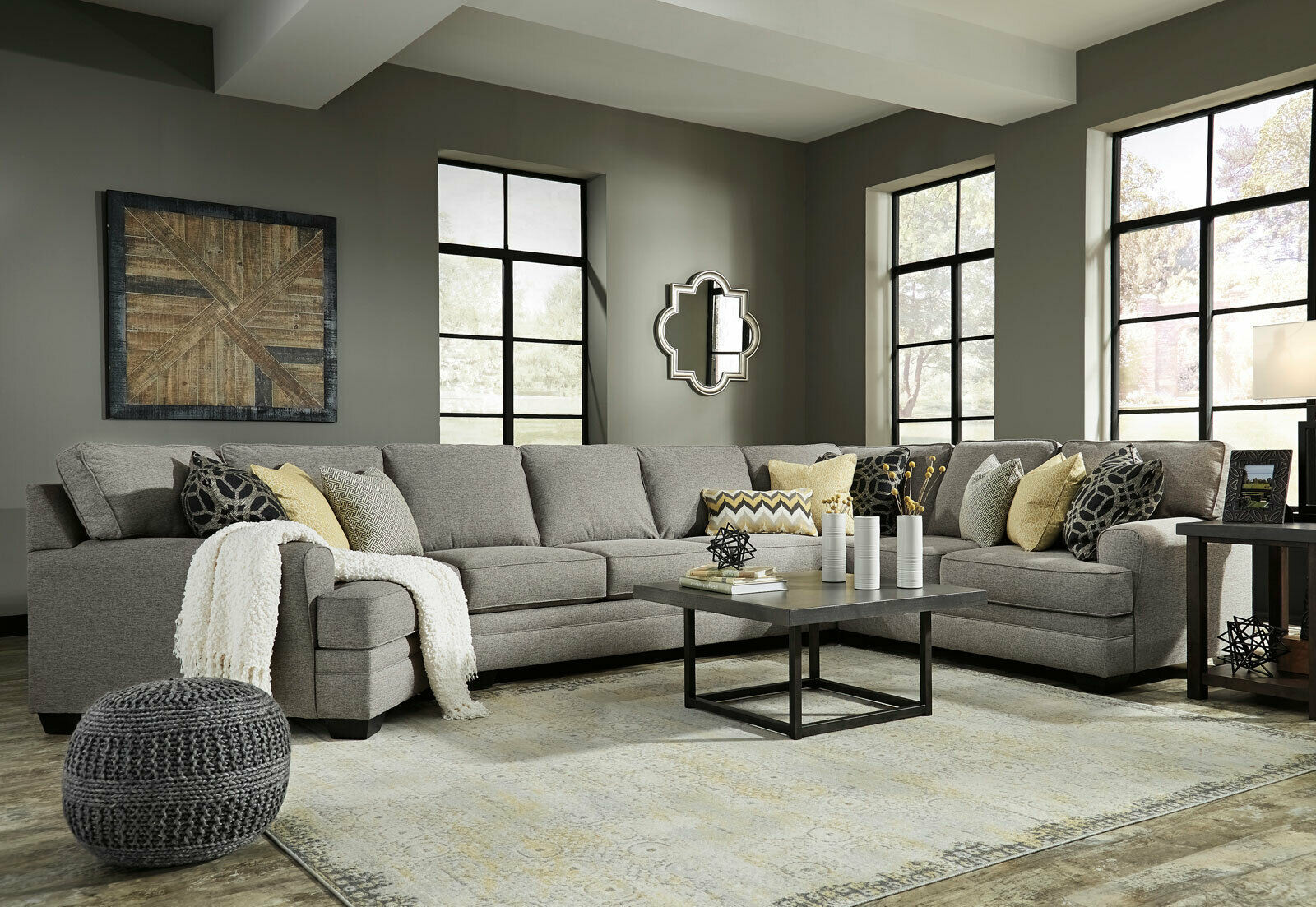 Modern 4pcs Large Living Room Couch Set  Gray Fabric 