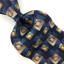 Pierre Cardin Made In USA Tie Blue Gold Tan Squares Silk Necktie Ties I1... - $15.83