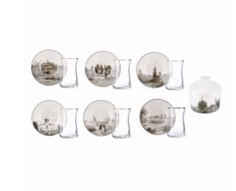 Tea Set, Engraved Patterned, Tea Glass and Sugar Bowl, 13 Pieces Tea Cup... - $197.41