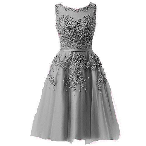 Plus Size Short Beaded Lace Pearls Tulle Juniors Prom Homecoming Dress Gray US 2