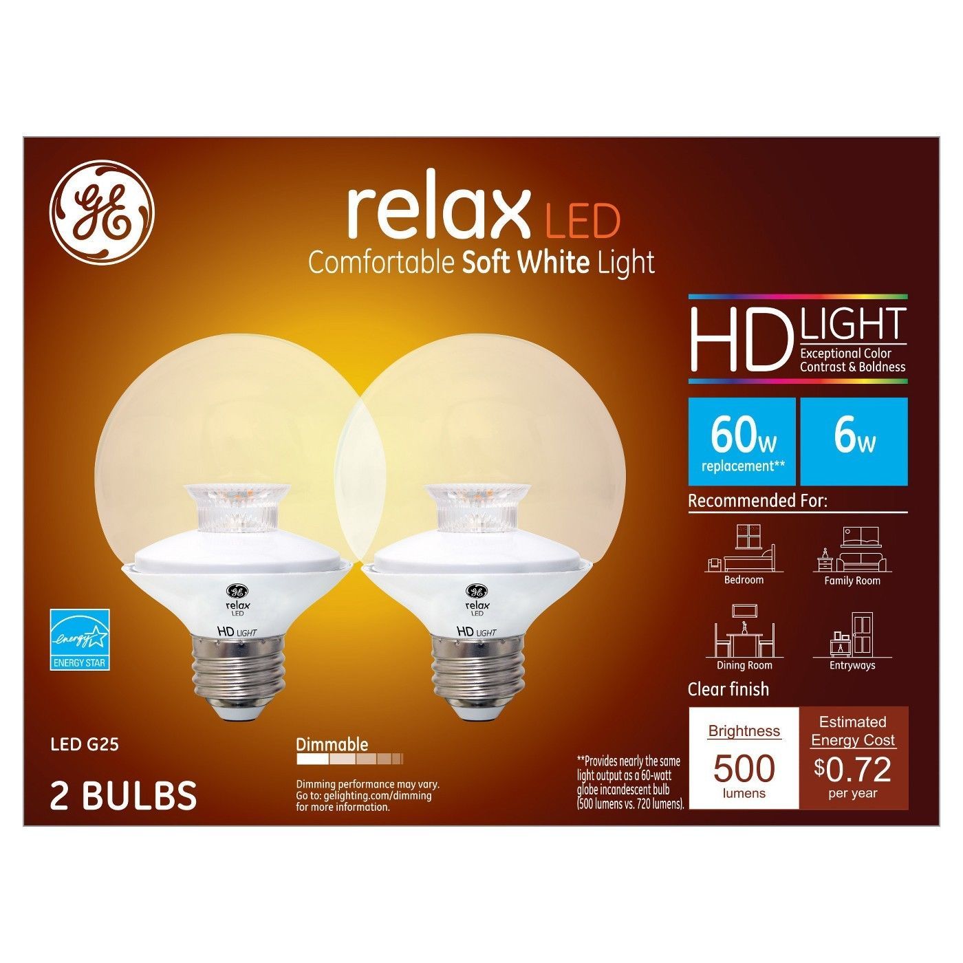 Ge Bulb 422 Listings New Ge Relax Led Bulb 2 Pack Soft White Hd Light G25 Globe Dimmable 6w 60w 68798 13 31
