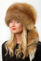 Natural Red Fox Fur Hat Detachable Tail Natural Colors Fur Saga Furs Pillbox Hat image 1