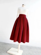  Winter WINE RED Pleated Skirt Woolen Midi Pleated Holiday Skirt Plus Size  image 5