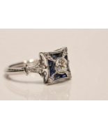 Vintage 3Ct Round Cut Lab Created Diamond &amp; Sapphire Ring 14K White Gold... - $102.84