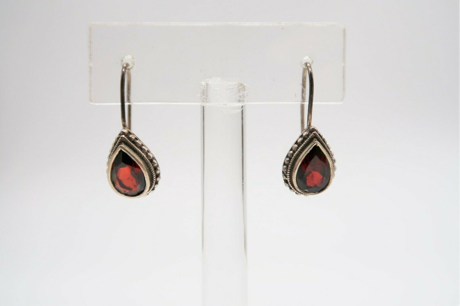 Vintage 925 sterling silver red stone teardrop dangle earrings - $19.99