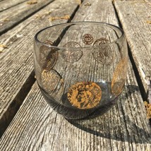 Set of 2 Mid Century Gold Roman Coin Roly Poly Tumbler Glasses Lot Of Two - $9.49