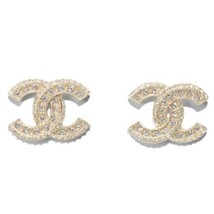 NEW Chanel Crystal CC Gold Transparent Resin Crystal CC Logo Gold Stud E... - $955.00