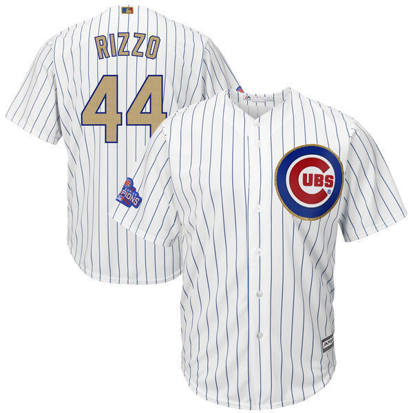 44 Anthony Rizzo Jersey Men's 2017 Champions Gold Chicago Cubs White
