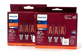 2 Boxes Philips LED 3.3w Soft White Light Blunt Tip Candelabra Base 3 Pack Bulb