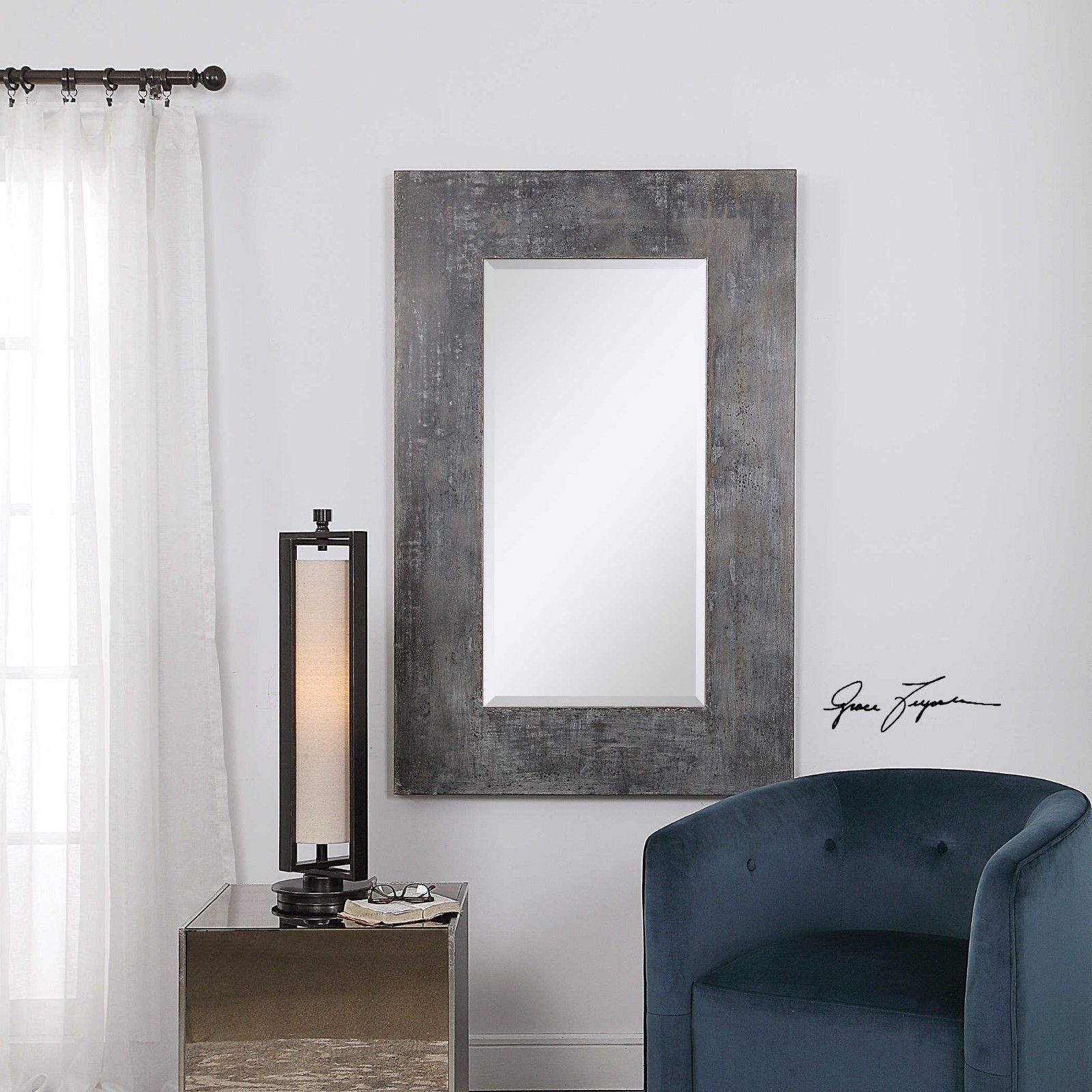 URBAN INDUSTRIAL FARMHOUSE 56" WALL VANITY MIRROR WIDE GALVANIZED METAL