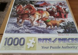 Bits & Pieces Taking A Ride, Winter, Farm,Christmas 1000 Piece Jigsaw Puzzle New - $12.00