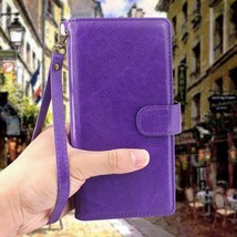 LG K51 Wallet Case Leather Detachable Magnetic Zipper Flip Folio w/Strap Purple - $37.61