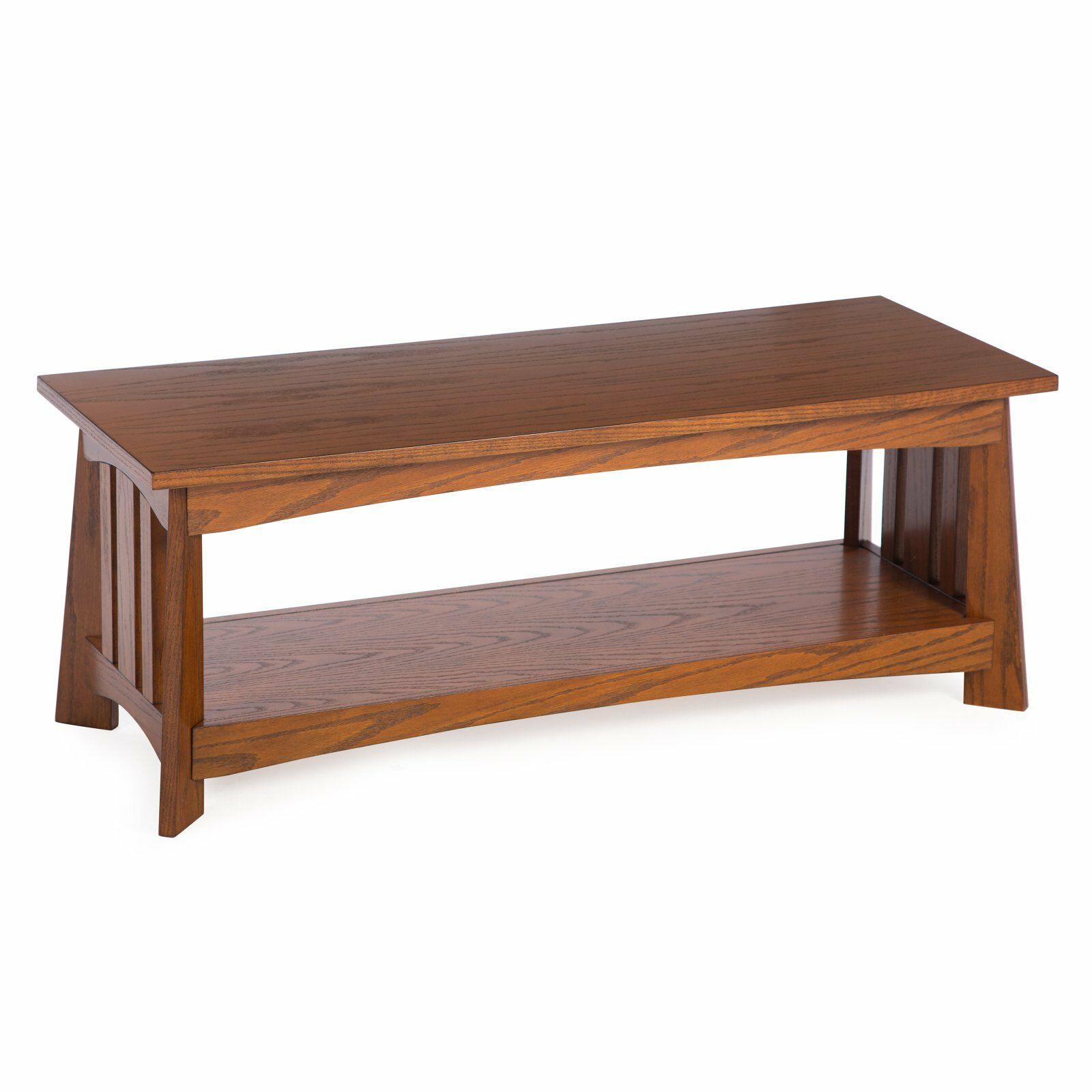 Traditional Oak Wood Bench Classic Mission Style Entryway Seat With Shelf Benches & Stools