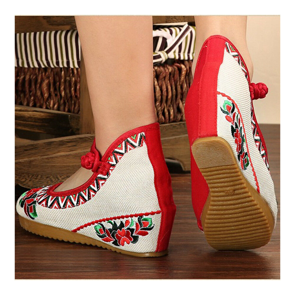 Old Beijing Cloth Embroidered Shoes Flax heel floral dancing comfort ...
