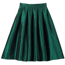 Women Pink Full Pleated Party Skirt A Line High Waist Knee Length Taffeta Skirt  image 6