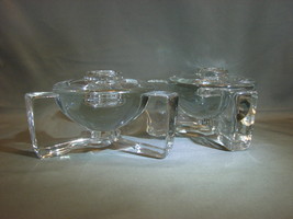 Pair of Thick Crystal Footed Taper Candle Holders - $22.00