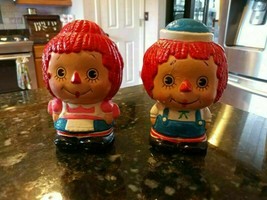 Pair of Vintage Raggedy Ann and Andy Coin Banks Ceramic - $32.22
