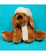 Brown Dog Plush Off White Scarf Christmas Winter Hat 12&quot; Hugfun Stuffed ... - $26.72