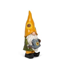 Gnome Statue with Sunflower Hat Watering Can Beard 12.5" High Poly Resin Yellow image 2