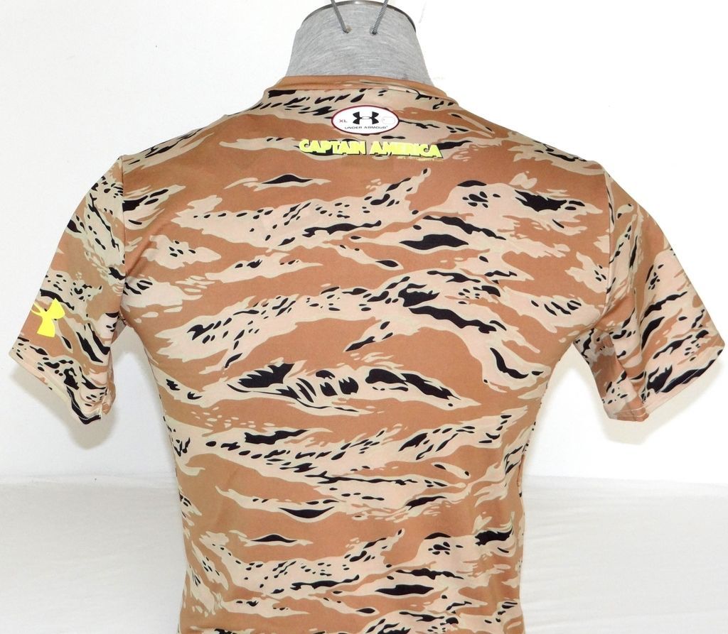 Under Armour Captain America Brown Camo /& Neon Yellow Compression Shirt Mens NWT