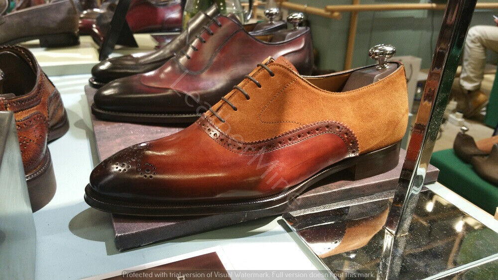 Handmade two tone Men's genuine Leather Formal Patina Custom dress shoes