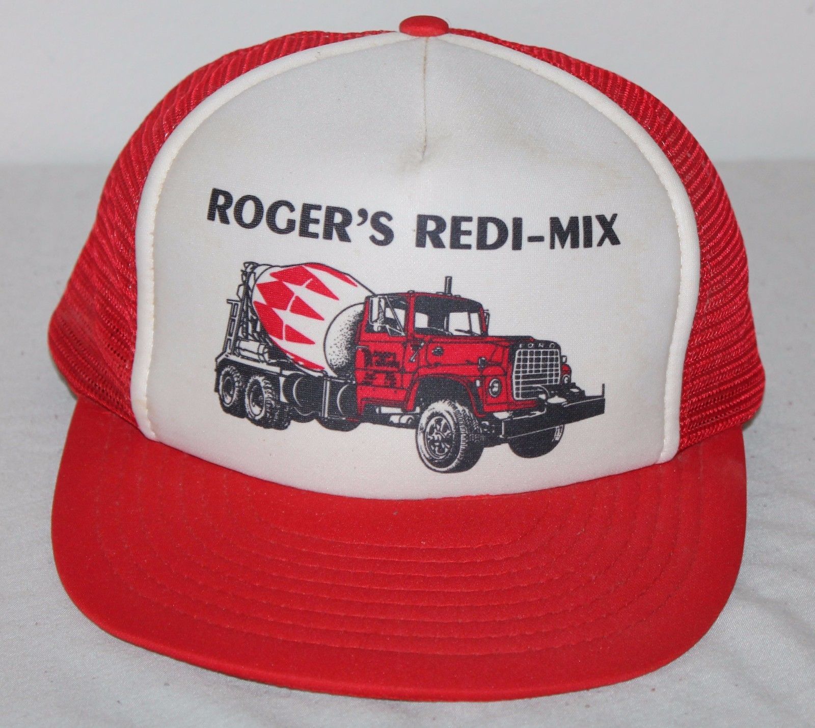 VTG Roger's Ready-Mix Cement Truck Snapback Mesh Trucker Cap Hat Red ...