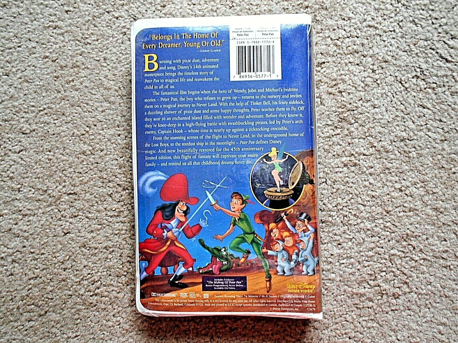 Walt Disney Peter Pan Masterpiece 45th Anniversary Limited Edition VHS ...