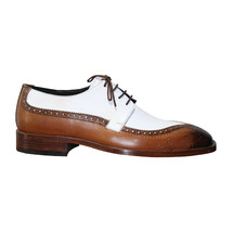 Handmade Men's Brown & White Leather Toe Brogues Style Lace Up Oxford Shoes image 6