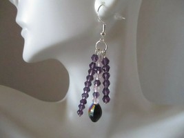 Artisan Dangle Earring with Purple and Pink Beads - $15.00