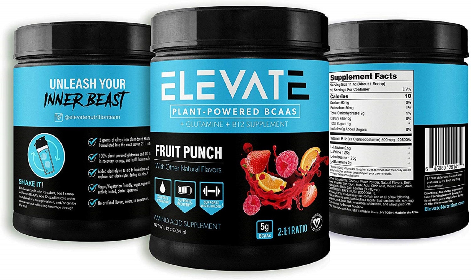 Elevate Nutrition Plant-Based 2:1:1 Ratio- Glutamine, B12, Non-GMO (Fruit Punch)