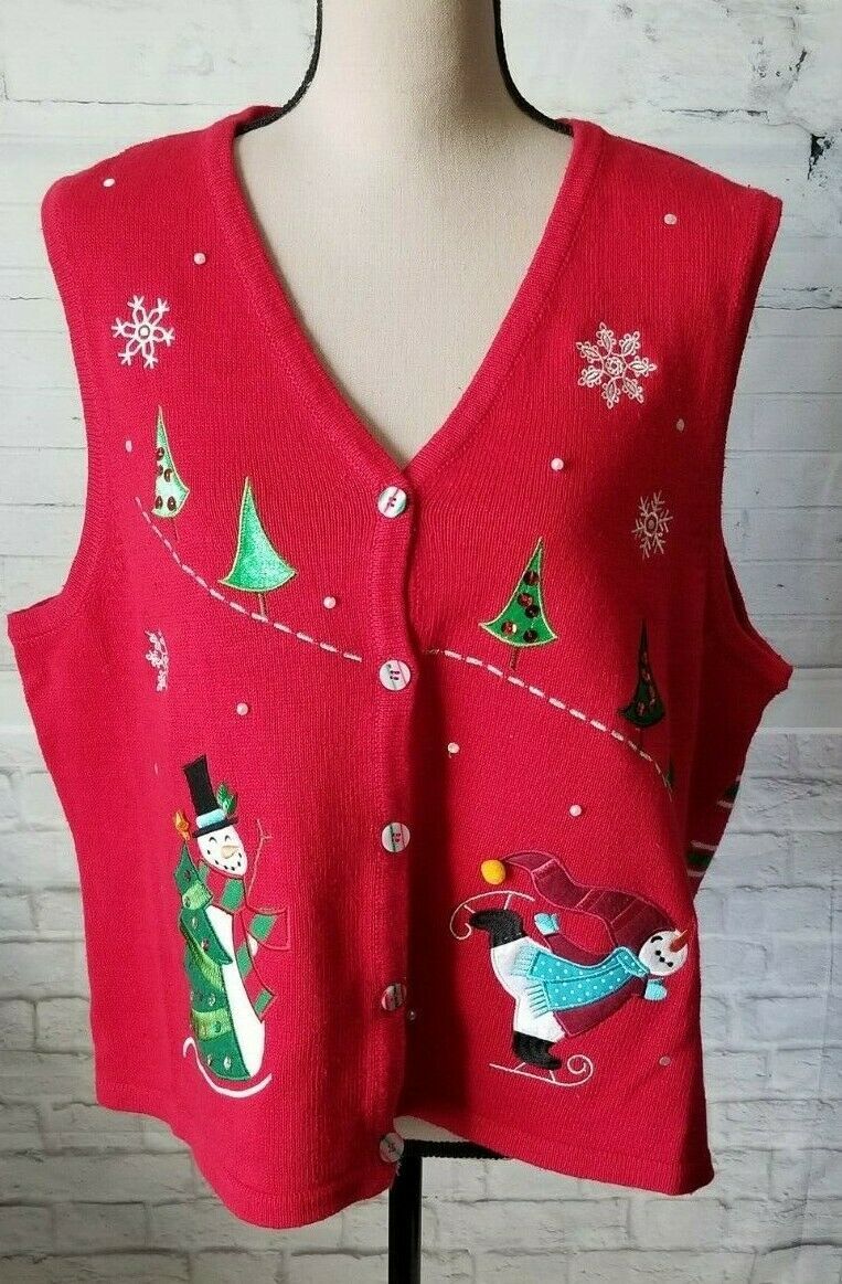 Westbound Women's Sleeveless Christmas Theme Vest Snowman Xmas Tree Red ...