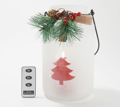 Lightscapes Frosted Holiday Glass Lantern with Flameless Candle &amp; Remote - $42.66