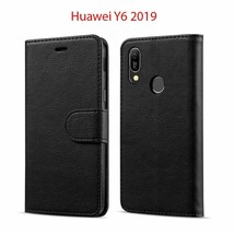 Huawei y6 2019 case cover wallet multifunction black leather protection - $16.01