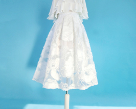 Women White Flower Midi Skirt Outfit Summer High Waisted Floral Party Skirts image 5