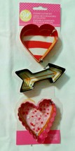 Cookie Cutter Set Hearts Arrow Wilton Valentine's Day 3~Pc Colored Metal Wedding - $10.88